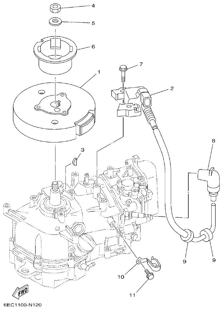 Yamaha F4BMH, F5AMH, F6CMH GENERATOR parts diagram